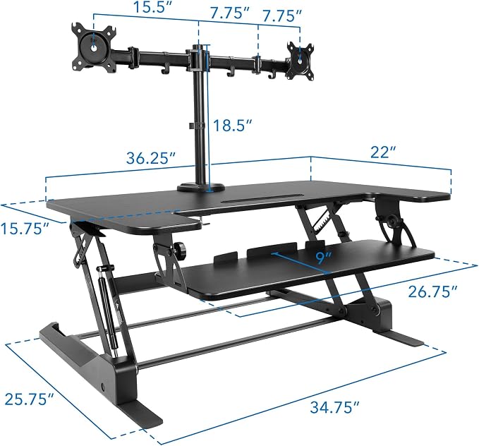 Mount-It! Standing Desk Converter Dual Monitor, 2 Screen Mounts Included - Image 7