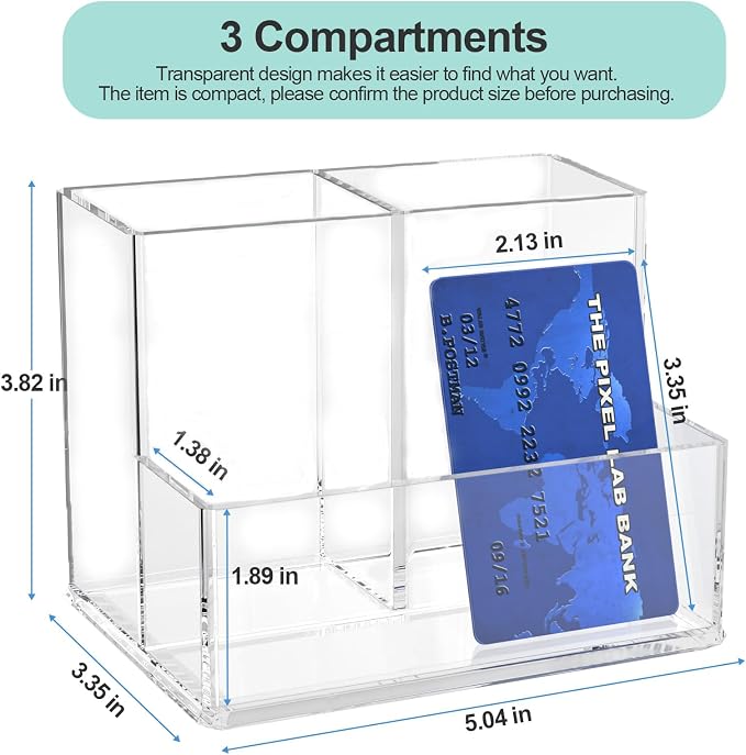 Clear Pen Holder for Desk, Small Acrylic Pencil Holder, Compact Makeup Brush - Image 2