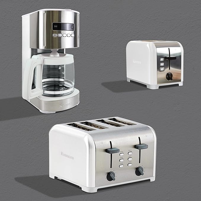 Kenmore drip Coffee Maker - 12 Cup programmable cafe machine with glass pot, regular & bold brew, auto shut off large water reservoir, reusable filter, kitchen appliances for cafeteria barista, White-DeskLoop Office