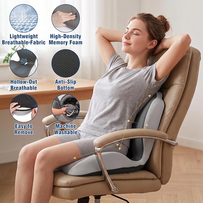Car Seat Cushion with Lumbar Support Pillow, Memory Foam Office Chair Cushion - Image 6