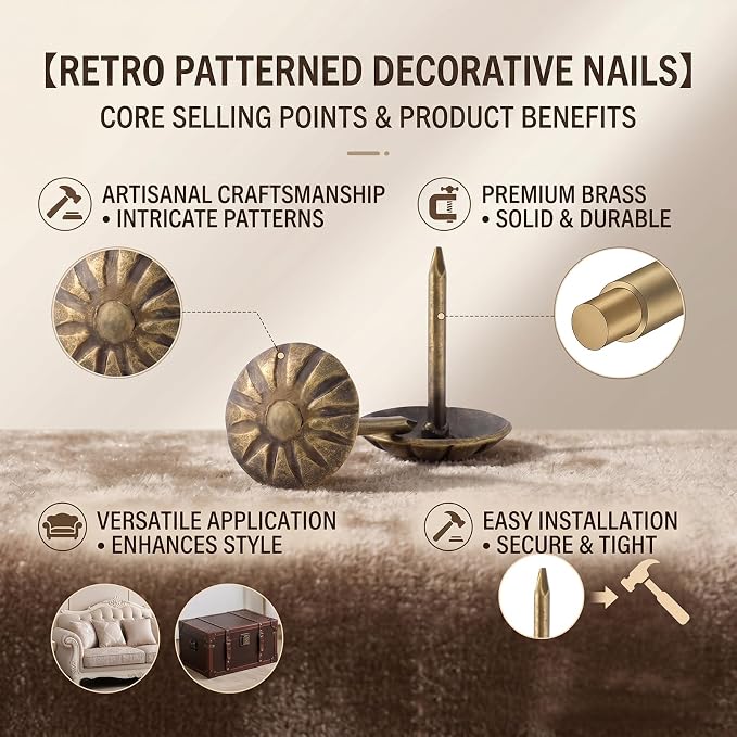 Bronze Upholstery Tacks, 7/16 Inch Antique Daisy Pattern Furniture Nails - Image 5
