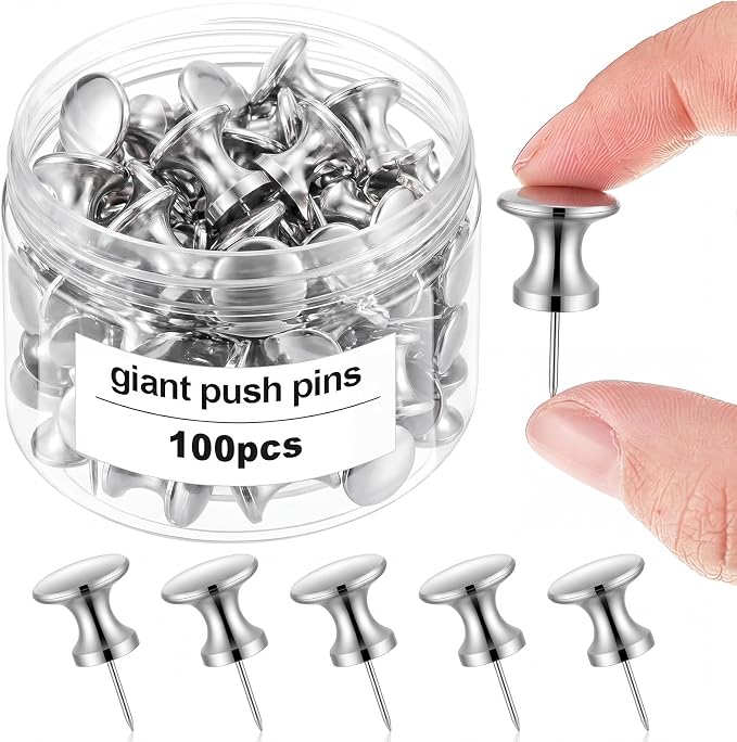 Outus 100 Pcs Giant Push Pins Large Thumb Tacks Plastic Heads 1 Inch Jumbo Push by Outus