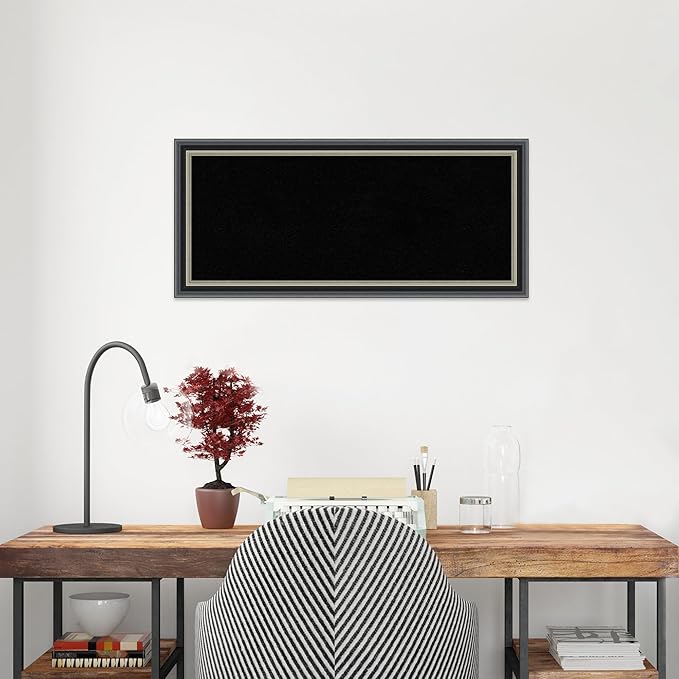 Amanti Art Black Cork Board for Wall, 15x33 Vision Board with Black Wood Frame, Medium Corkboard Office Decor for Home Organization, Modern Corkboard Pinboard to Display Items for Home Organization-DeskLoop Office