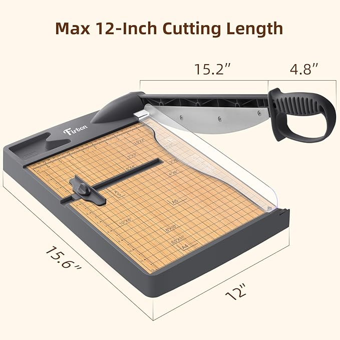 Firbon 12-Inch Wood Base Guillotine Paper Cutter, Heavy Duty 30-Sheet Capacity - Image 6