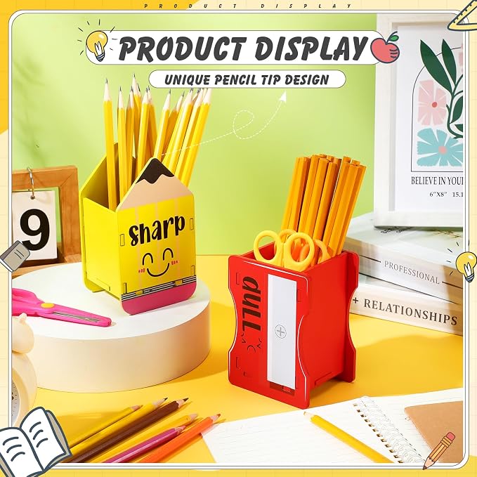 DoubleFill 2 Pcs Pencil Shaped Holder Sharp Dull Holder Wooden Dispenser Pencil - Image 4