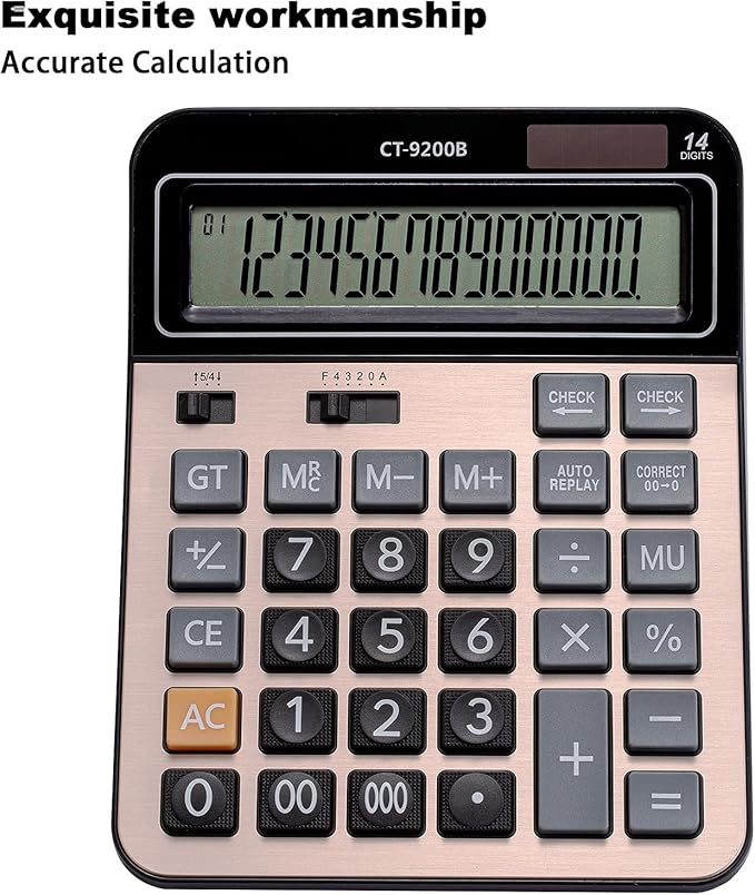 Large Computer Electronic Calculator Counter Solar & Battery Power 14 Digit Display Multi-Functional Big Button for Business Office School Calculating (HY-9200B)-DeskLoop Office