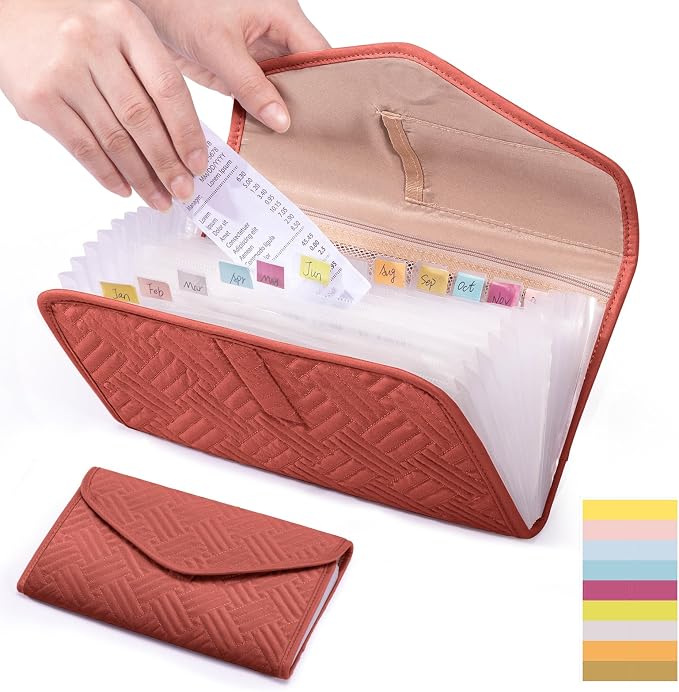 Fabric Bill Organizer with Pockets 10x6 Receipt Organizer by FRECOLSH