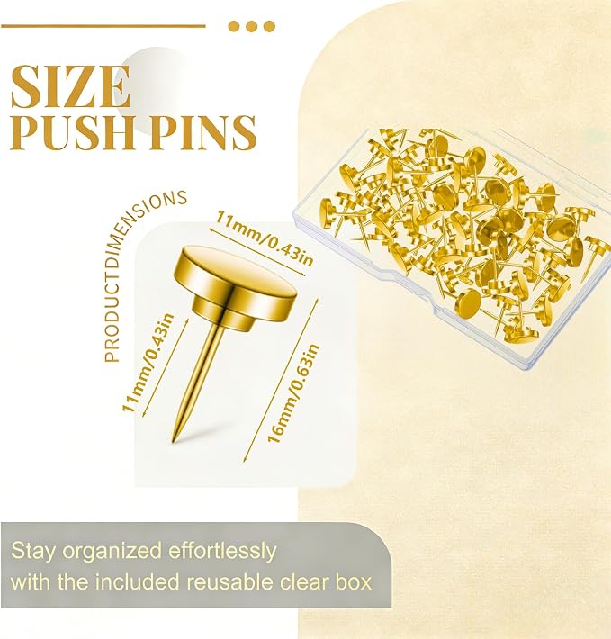Gold Heavy Duty Thumb Tacks, Push Pins - Image 2