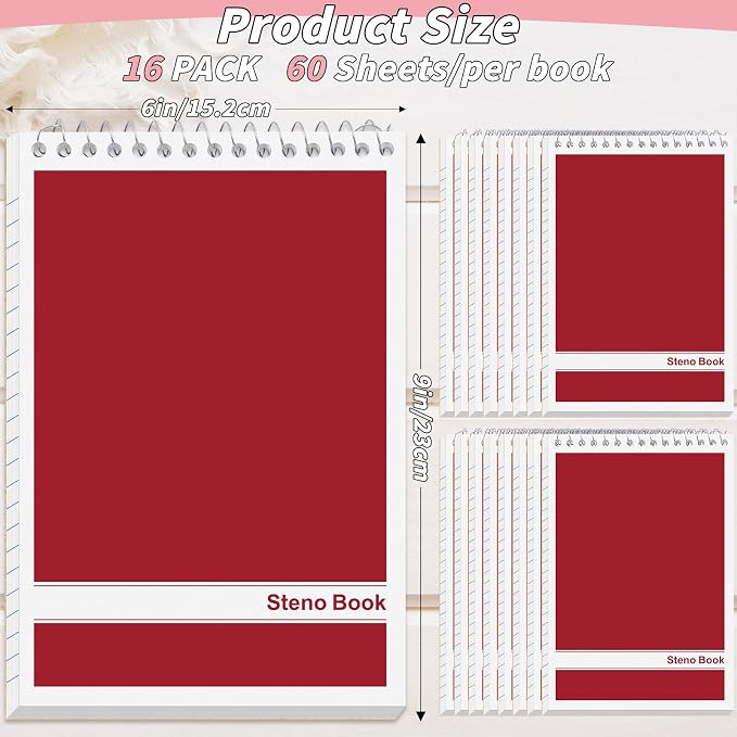 16 Pack Steno Pads 6 x 9 in Top Spiral Notebook Bulk Pack 960 Total Sheets - Image 2