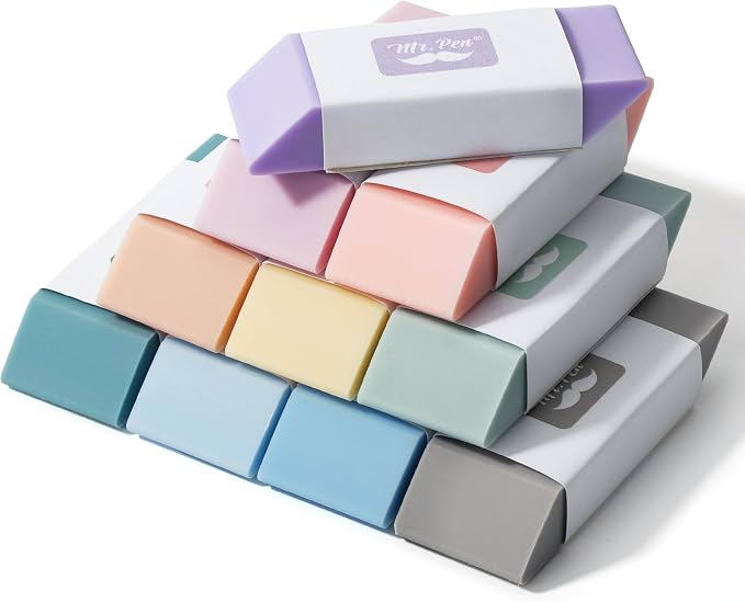 Mr. Pen- Pencil Erasers, 10 Pack, Morandi Colors | Soft Rubber Pencil Erasers by MrPen
