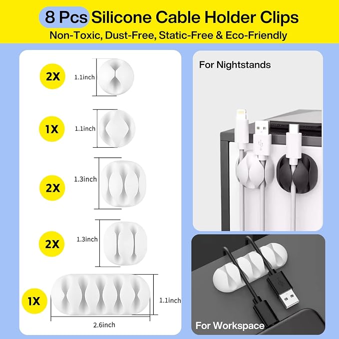 Cable Management Kit, 67 Adhesive Cable Clips, Topavatop Desk Cord Organizer - Image 3