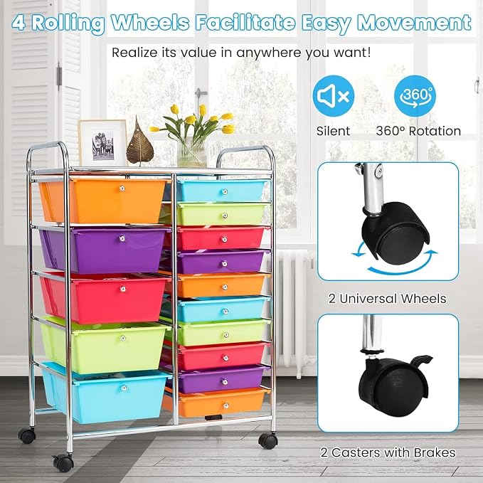 LDAILY 15 Drawer Rolling Storage Cart, Rolling Cart - Image 6