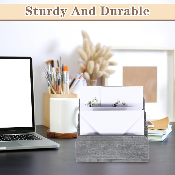 Briwooody Wooden Mail Organizer 3 Slots Mail Holder - Image 4
