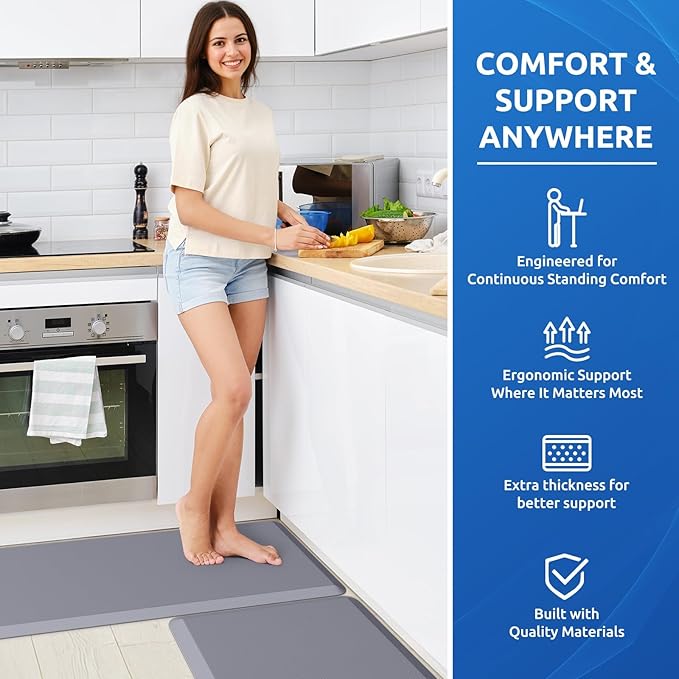KitchenClouds 2PCS Kitchen Rugs Cushioned Anti-Fatigue Non-Slip Waterproof Kitchen Mat Comfort Foam Standing Mat for Floor Office Sink Laundry (Grey)-DeskLoop Office