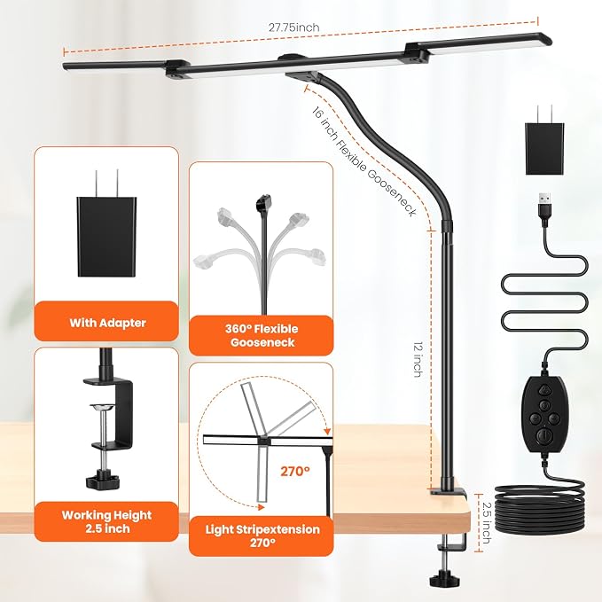 LED Desk Lamp for Office Home, 3 Head Adjustable Computer Monitor light Bar - Image 5