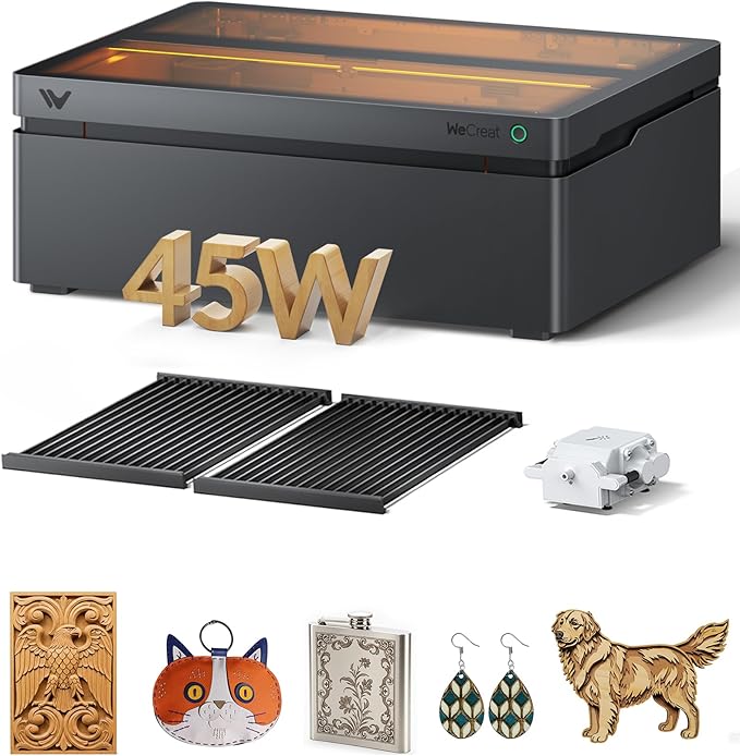 WECREAT Vision Pro 45W Laser Cutter and Engraver with Air Assist, HD Camera & Auto-Lifting, Laser Cutter Cuts 1” Wood, Full Enclosure Laser Engraving Machine for Wood and Metal, Acrylic, Leather etc-DeskLoop Office