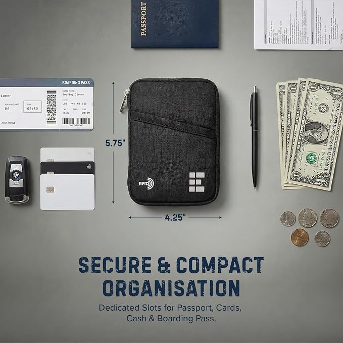 Zero Grid RFID Passport Holder & Travel Wallet, Zippered Wallet - Image 3