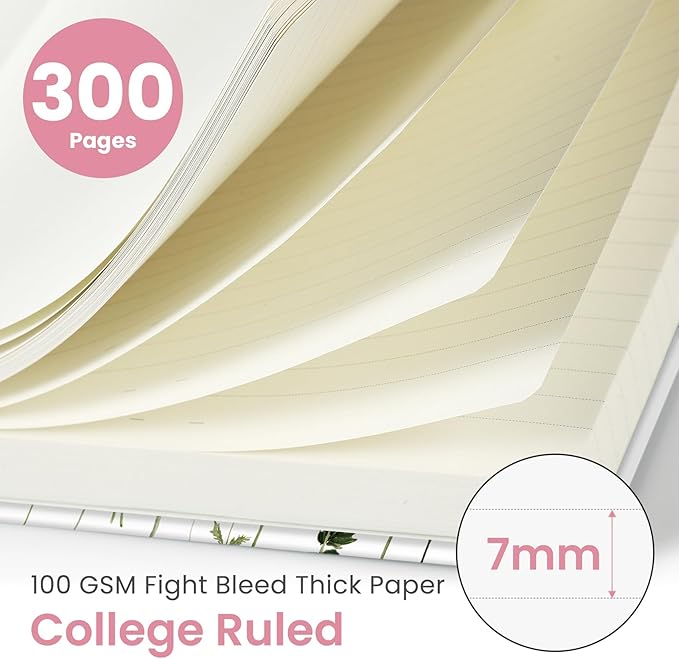 Lined Spiral Notebook Journal for Work, 300 Pages Thick B5 (7.1"x10") College Ruled Journal for Women & Writing, Hardcover Notebook for Note Taking, Perfect for Office Home School Supplies, Floral-DeskLoop Office