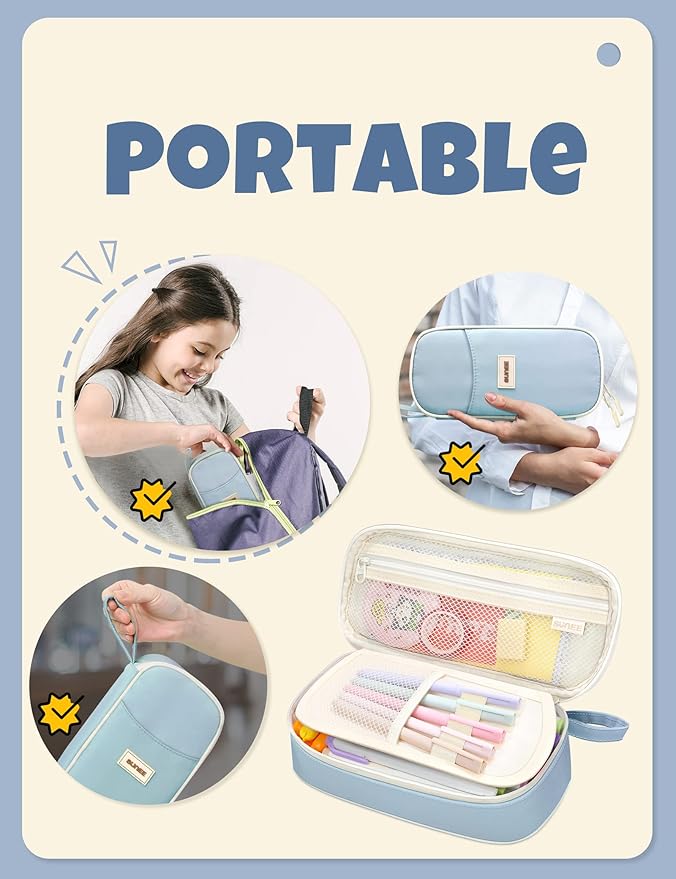 SUNEE Cute Pencil Case, Aesthetic Pen Pouch, Colored Large Pencil Bag - Image 6
