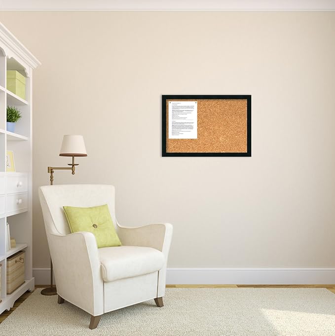 Amanti Art Natural Cork Board for Wall, 18x26 Vision Board with Black Wood Frame, Medium Corkboard Office Decor for Home Organization, Modern Contemporary Corkboard Pinboard to display items for home-DeskLoop Office