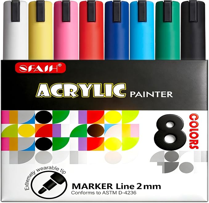 SFAIH Acrylic Creative Markers - 3mm Replaceable Nibs 8 Colors by SFAIH