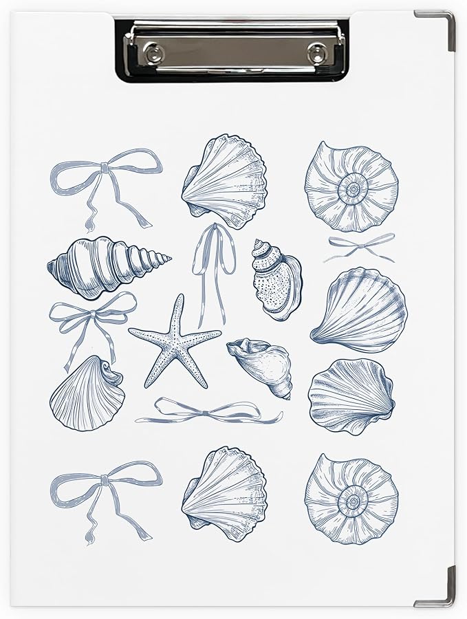 Blue Preppy Beach Seashell Clipboard, Coquette Bow Coastal Beach Clipboard by Unknown