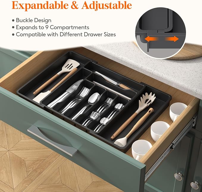 Lifewit Utensil Organizer for Kitchen Drawer, Expandable Cooking Silverware Tray - Image 4
