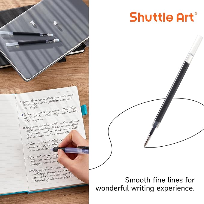 Retractable Gel Pen Refills, Shuttle Art 60 Pack Black Rollerball Gel Ink Pens - Image 4