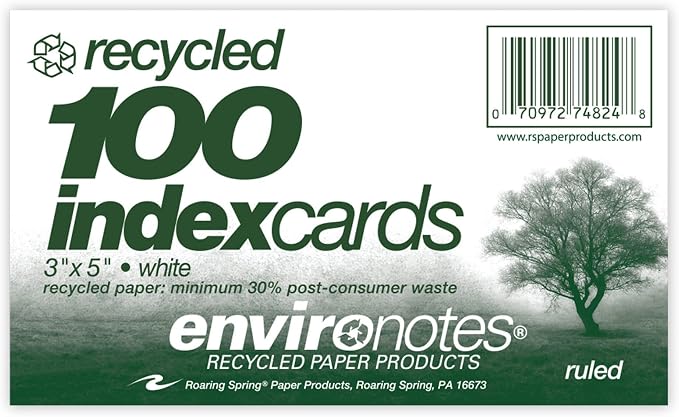 Roaring Spring Recycled Index Cards 3"x5", Smooth 100# White Recycled Index by RoaringSpringPaperProducts