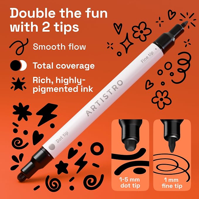 ARTISTRO 12 Black Dual-Tip Acrylic Paint Markers – Paint Pens Set - Image 2