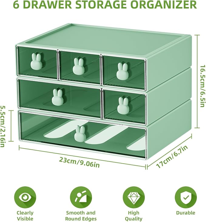 Marbrasse Desk Organizer with 6 Drawers, 3 Tier Stackable Storage Drawers - Image 2