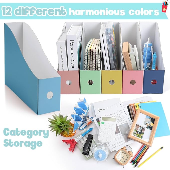 Colarr 48 Pcs Cardboard Magazine Holders 12 Colors Magazine Storage Box - Image 3