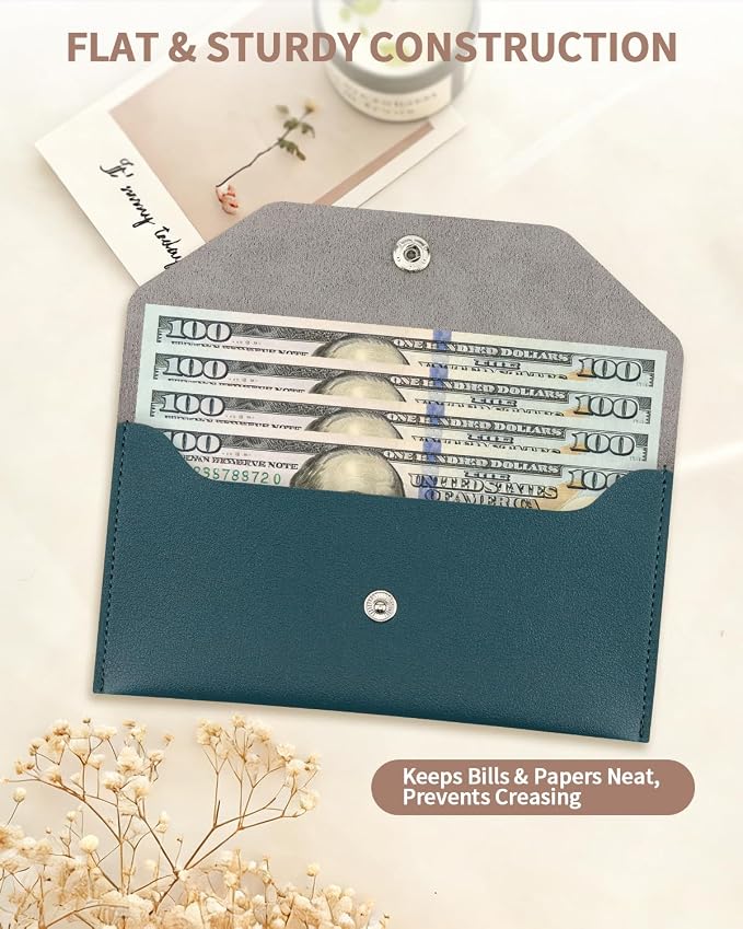 1 Pieces Money Saving Binder, Dark Green PU Leather Cash Envelopes Cash Wallet - Image 4