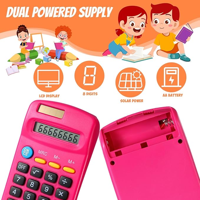 24 Pieces Basic Calculators for Students Small Pocket Size 8 Digit Display Mini Calculators Dual Powered Handheld for School Desktop Home(Rose Red)-DeskLoop Office