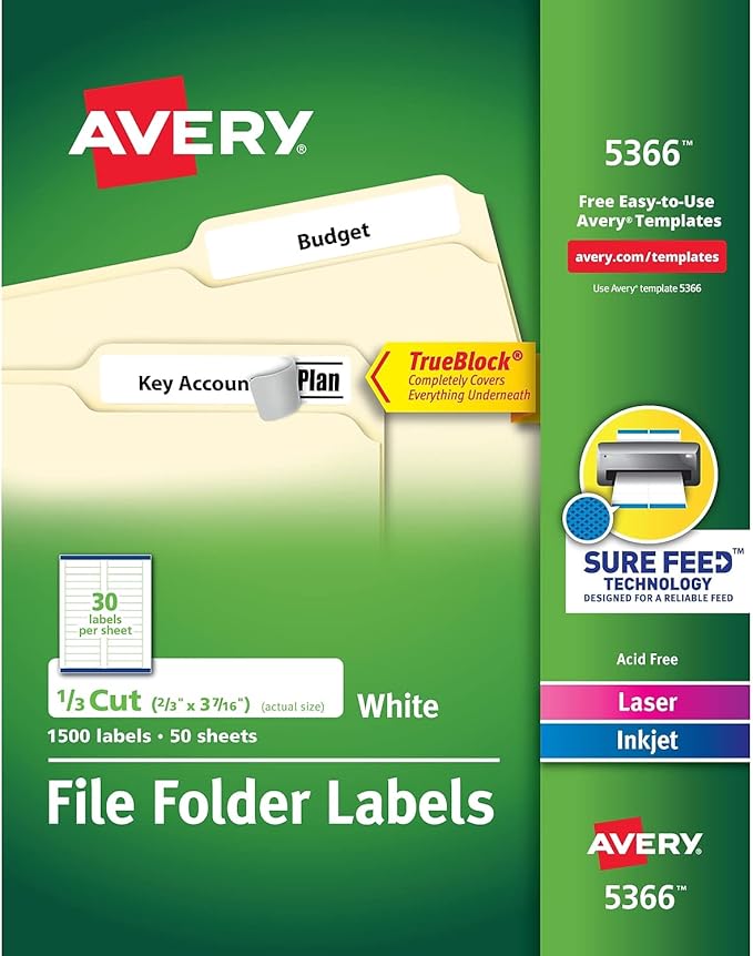 AVERY AVE5366 - Permanent Self-Adhesive Laser/Inkjet File Folder Labels by Avery