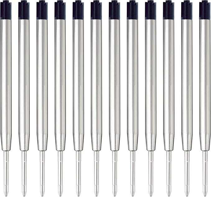 Black Ink Pen Refills Ballpoint Black, 12 Pack Ballpoint Pen Refills Medium by LINFANC