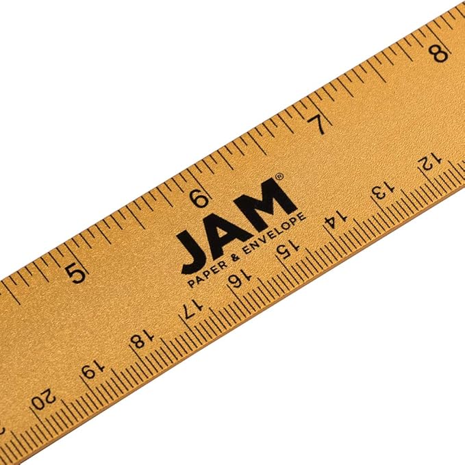 JAM PAPER Strong Aluminum Ruler - 12 Inch - Metal Ruler with Non-Skid Cork Backing - Gold Metallic - Sold Individually-DeskLoop Office