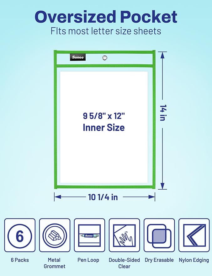 SUNEE 6 Packs Oversized Reusable Dry Erase Pocket Sleeves - Image 2