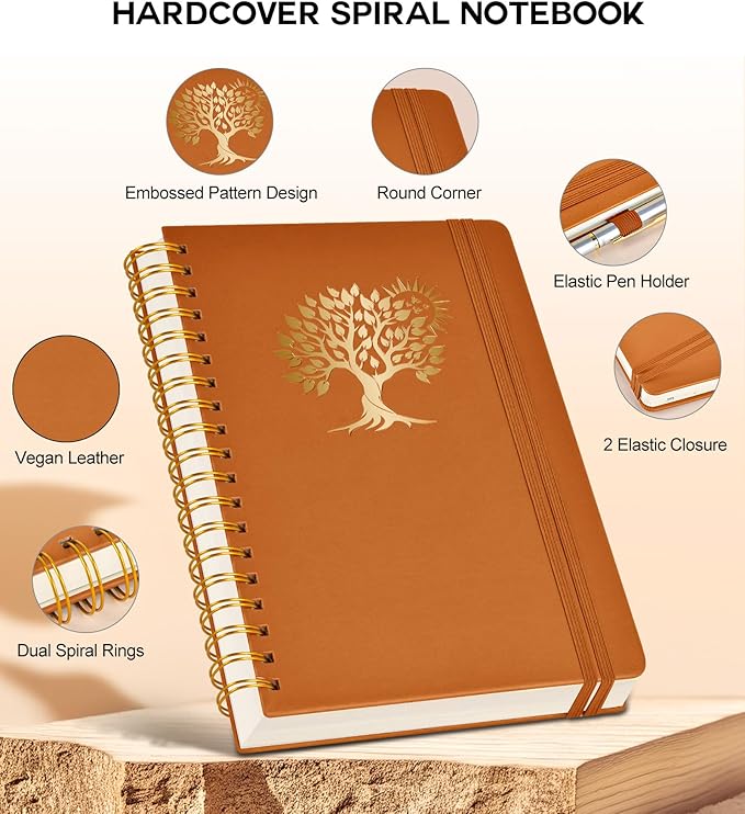 Large Spiral Notebook Journal for Women Men - 300 Numbered Lined Pages, College Ruled,B5 Hardcover Spiral Bound Notebook for School, Work, Note Taking, Writing, Leather Spiral Journal 7"x10"-DeskLoop Office