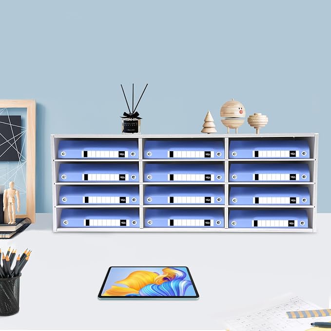 12 Compartments Literature Organizer, Desktop File Sorter Mail Center Paper - Image 2