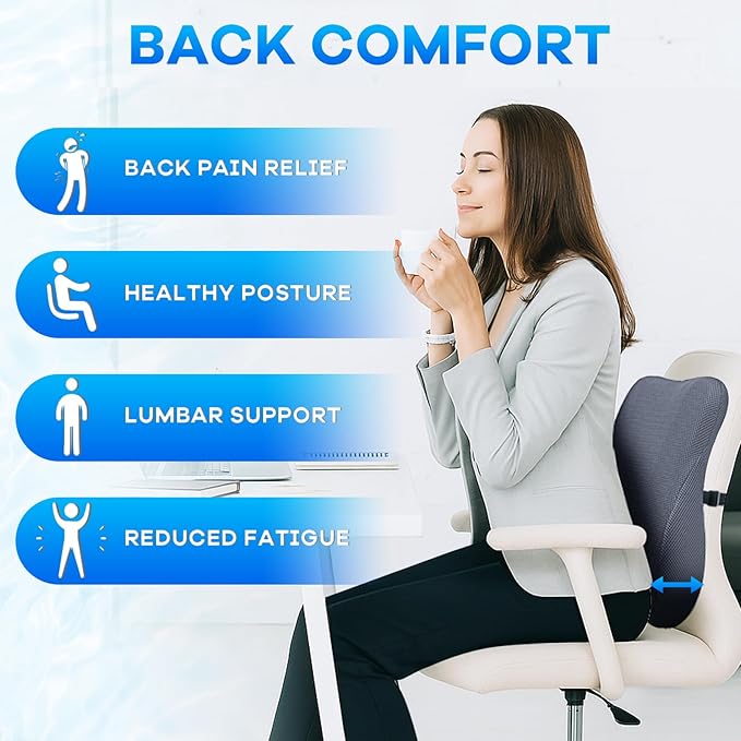 Gel Seat Cushion & Lumbar Support Pillow Set, Cooling Memory Foam - Image 6