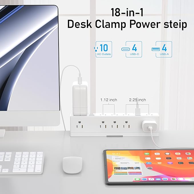 40W Fast Charging Station, VILONG Desk Clamp Power Strip, Desktop Mount Surge Protector, 8 USB Ports(4 USB-C), 10 AC Outlets and 10Ft Cord, for Home, Office, Fit 1.6" Tabletop Edge-DeskLoop Office