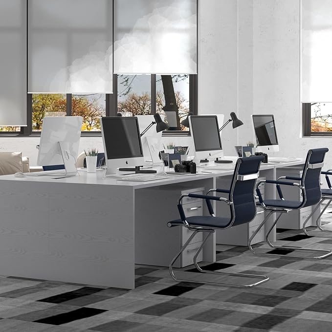 Office Desk Chair No Wheels Set of 6 PU Leather Computer Chairs Mid Back Guest Chairs for School Reception Conference Waiting Room, Navy Blue-DeskLoop Office