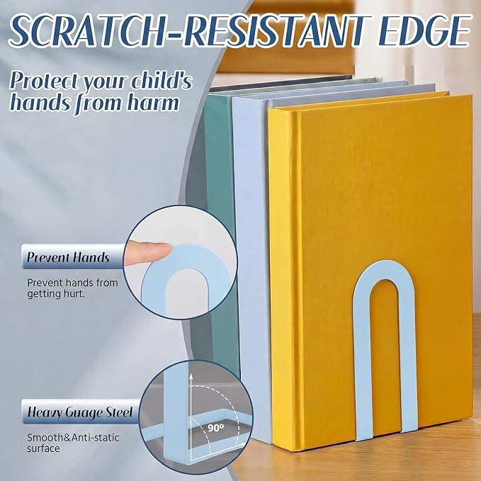 Chunful 6 Pcs Metal Book Ends for Shelves Modern Bookends Decorative Book Shelf - Image 5