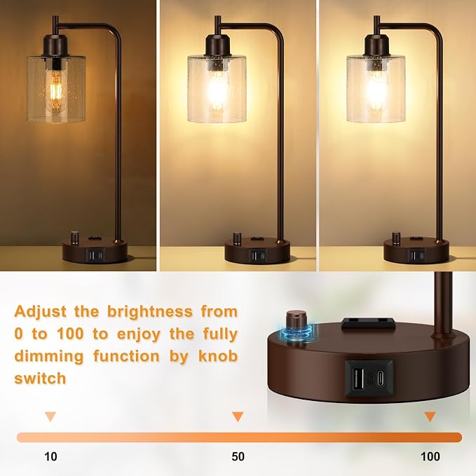 Innqoo Brown Industrial Bedside Table Lamp - Image 2