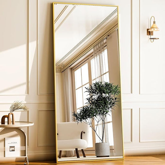 GLSLAND 68" x 24" Full Length Mirror - Rectangle Floor Mirrors Aluminum Alloy Frame Full Body Mirror for Bedroom, Living Room, Cloak Room, Gold-DeskLoop Office