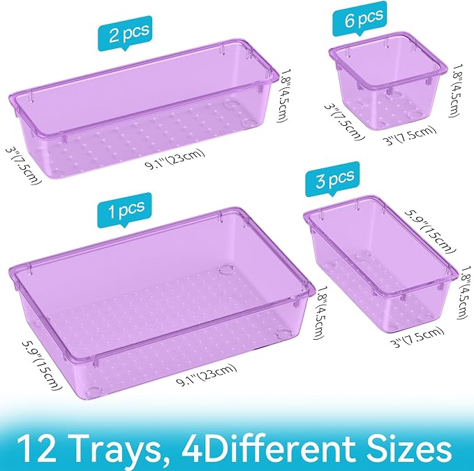 ElegantArray 12-Piece Drawer Organizer Set, 4 Sizes Versatile Plastic Vanity - Image 2