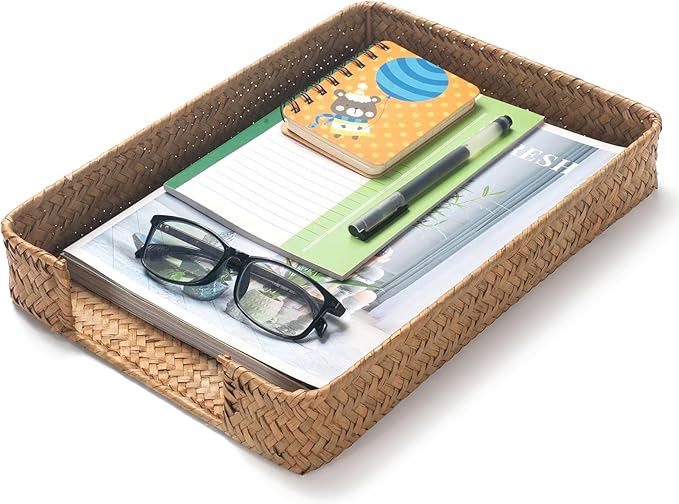 Seagrass Letter Tray, Woven Desk Tray, Wicker Desk Organizer, A4 Paper by XIMISISE