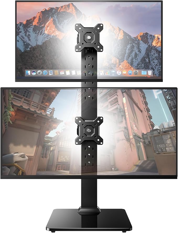 HUANUO Dual Monitor Stand, Vertical Monitor Mount for Two Screens 13 to 34 Inch, Freestanding Monitor Riser with Swivel, Tilt, Rotation and 13 Height Settings, Max Load 44 lbs, Max VESA 100x100-DeskLoop Office
