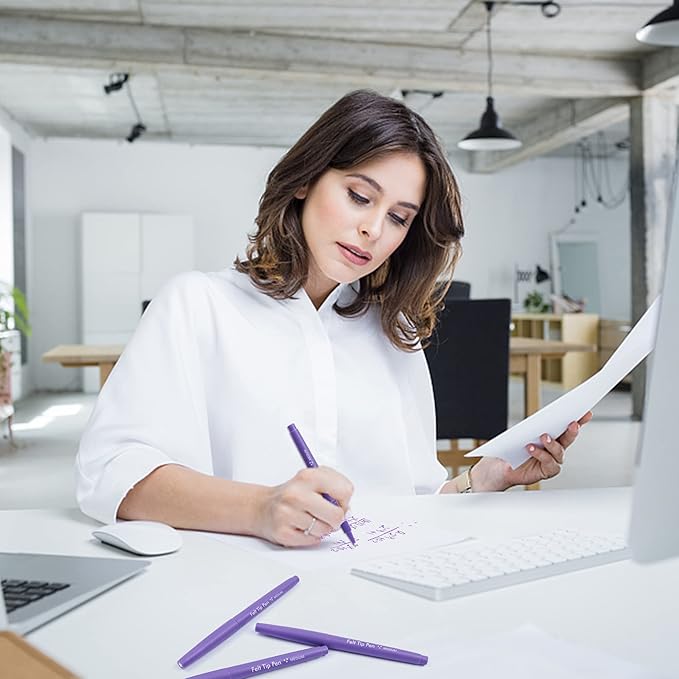 Lelix Felt Tip Pens, 30 Purple Pack, 0.7mm Medium Point, Felt Tip Markers Pens for Journaling, Writing, Note Taking, Planner, Perfect for School Office and Art Supplies-DeskLoop Office